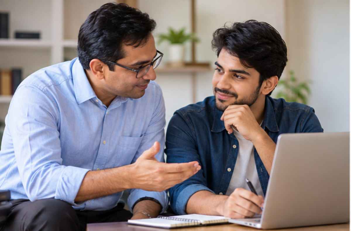 आलोचना और अपमान में अंतर समझाते हुए दो लोग