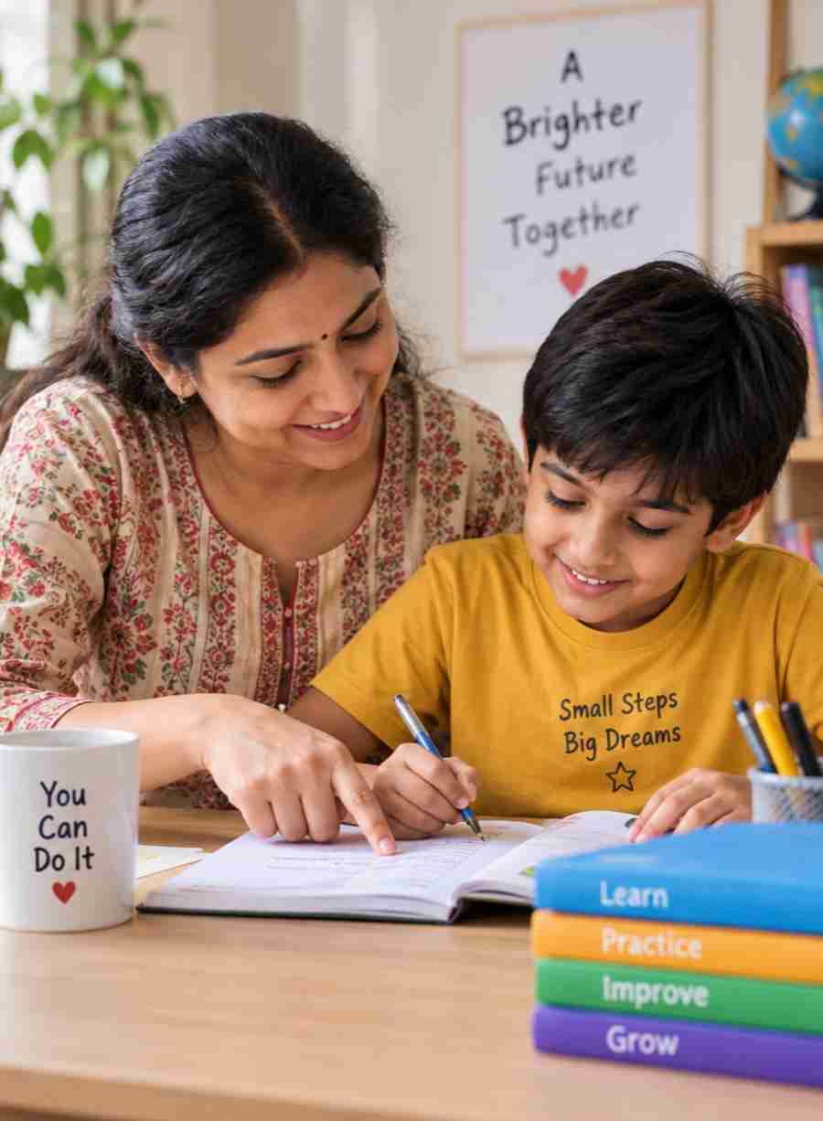 बच्चों का मन पढ़ाई में क्यों नहीं लगता, माँ बच्चे को पढ़ाई में मदद करते हुए
