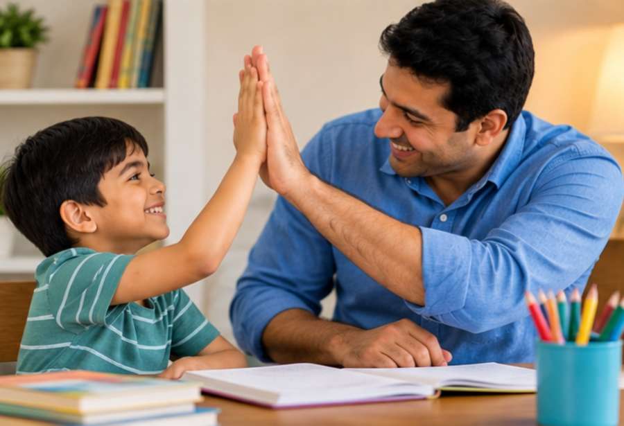 बच्चे को अनुशासन और जिम्मेदारी सिखाते पिता