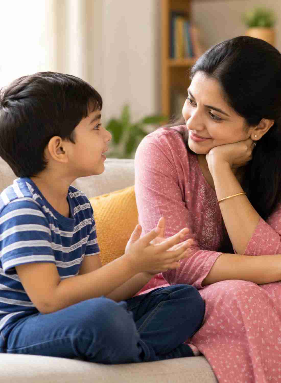 बच्चों से कैसे बात करें – मां छोटे बच्चे से प्यार से बात करते हुए