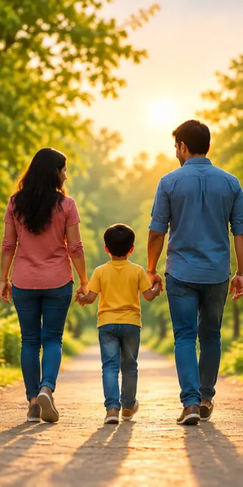 माता-पिता बच्चे के साथ परिवार की जिम्मेदारी निभाते हुए